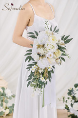 11 Inch Wedding Bouquets for Bride Bridesmaid, Natural Whites Rose Bridal Bouque