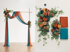 Teal Orange Artificial Wedding Arch Flowers Kit | Pack of 4, 2pcs Hanging Flower