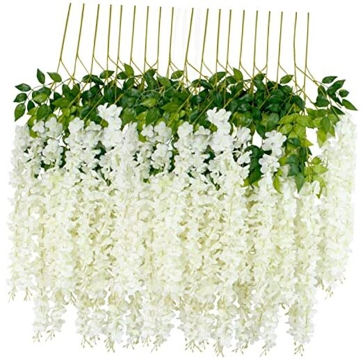 12Pcs Artificial Wisteria Flowers 3.6 Feet/Piece White Dense Artificial Fake