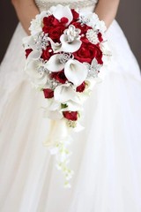 Handmade Red Calla Lily Bouquet, Realistic Roses & Pearls, Luxury Wedding Decor