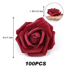 100 Pcs Burgundy Foam Fake Rose Flower Heads for DIY Wedding & Home Decor