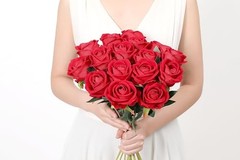 15PCS Artificial Roses Silk Flowers Fake Roses Realistic Bouquet Long Stem Red