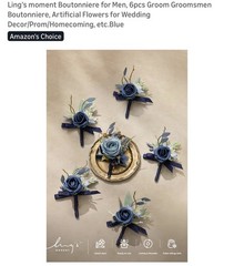 Ling’s Moment 6pc Blue Groom Boutonniere Wedding Prom