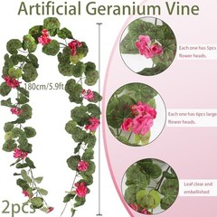 CISDUEO 2 Pcs Spring Summer Flower Garland Geranium Artificial Garland Rose Red