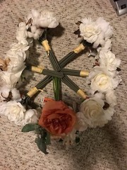 Ashland Straw Basket & 5 Floral Bunches NWT Roses Cotton Wedding bouquet Decor