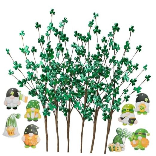 St Patrick’s Day Decorations 6 Pcs 24” Tall Artificial Shamrock Berry Stems