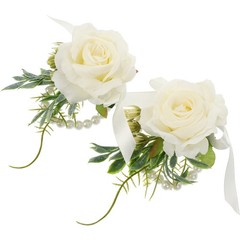 2Pcs Reusable White Wrist Flower Bracelets Rustic Wedding Decoration Accessory