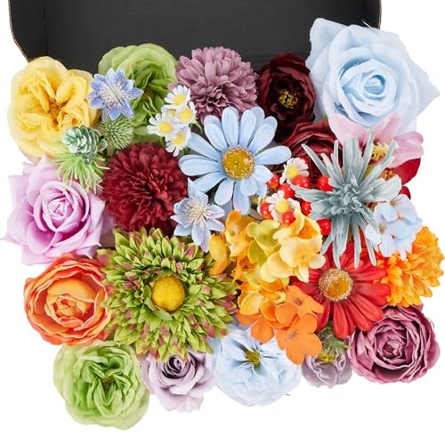 Artificial Flowers Combo Box, 38PCS Fake Flowers, Silk Flower Mix Multi Color