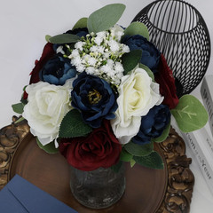 Set of 6 Burgundy & Navy Blue Bridesmaid Bouquets for Wedding Decor