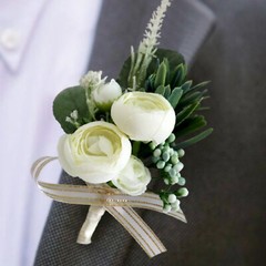 Wedding Wrist Corsage & Boutonniere Artificial Flower White/Green
