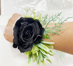 Black Rose Wrist Corsage and Boutonniere Set for Weddings and Prom Events