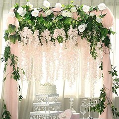 40 Pack Artificial Wisteria Vine Garland, 3.75 Feet Silk Strings, Fake Peach