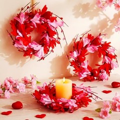 4 Pcs Valentine Candle Rings Wreaths 9″ Red Pink Heart Berry Candle Holder