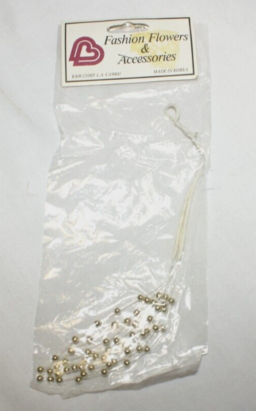 9 PC Bunch Gold 3mm Pearl Flower 3 Stem Beads Garland Sprays Bridal Bouquet DIY