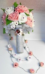 Bridal Bouquet Pink White Roses 2 Hanging Extensions Decoration Fuschia Silver