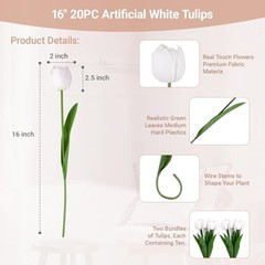 16 inch Fake Tulips Artificial Flowers, 20PCS Real Touch Fakes Tulip White