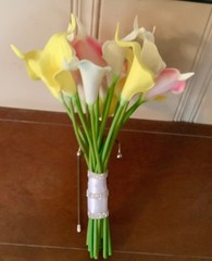 20 stem picasso purple, yellow and pink/white calla lily wedding bouquet