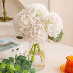 4pcs Fake Hydrangea with Vase -3D Real Touch Faux Hydrangea Flowers and White