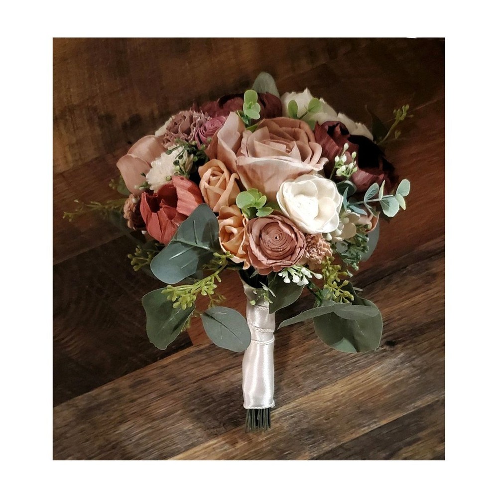 Mauve Blush Pink Burgundy Bridal Bouquet Sola Wood Bridesmaid Wedding Flowers