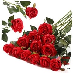 12PCS Artificial Silk Flowers Realistic Roses Bouquet 6 Flowers 6 Buds Red