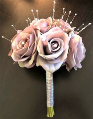 Pale Lavender Faux Flower Blooming Roses Bridal Bouquet Vintage Rhinestone/Pearl
