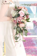 Dusty Pink Peony Wedding Bouquet for Bride & Bridesmaid – 9.8 Inch Decor