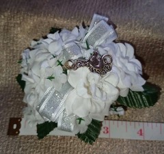 NEW 4″ Long Artificial White Rose Wrist Corsage With Metal Unicorn Charm