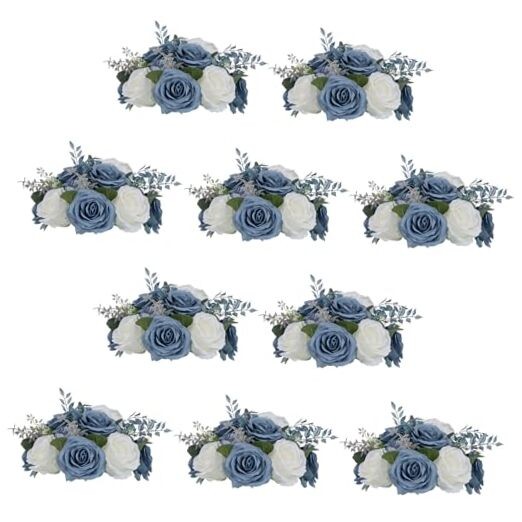 Flower Ball Arrangement Bouquet: Pcs 9.4 inch Diameter 10 Dusty Blue & White