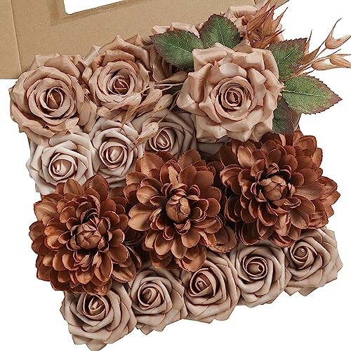 Artificial Flowers Combo Box Set Color Flower Leaf with Stems for Dusty Coffee