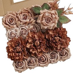 Artificial Flowers Combo Box Set Color Flower Leaf with Stems for Dusty Coffee
