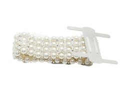 White pearls Silver Rhinestone Stretch Band Corsage Wristlet Formal Prom Wedding