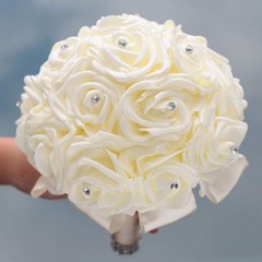 Ivory Cream Bouquet for Bride Bridesmaids with Diamond Soft Ribbons Artificia…