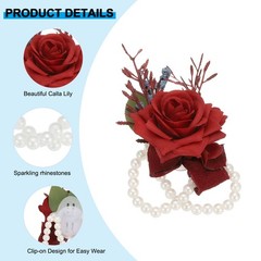 6 Pcs Homecoming Wedding Wrist Corsage Prom Party Artificial Flower Red