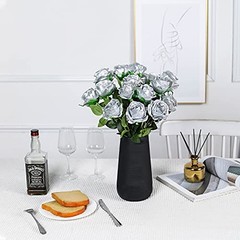 Artificial Silk Rose Flower Bouquet Lifelike Fake Rose for Wedding Home Silver