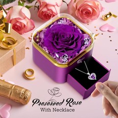 Valentines Day Gifts for Her – Preserved Real Purple Rose with Heart