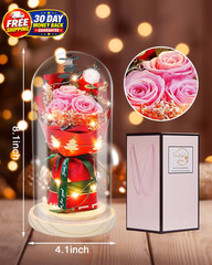 Preserved Flowers in Glass for Her,Pink Real Rose Bouquet with Pink