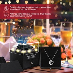 Gifts for Her – Preserved Real Rose with Necklace I Love You in Black