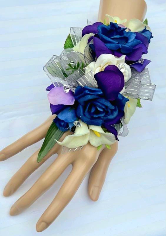 Wrist Corsage Navy Purple Silver Ivory Rose Wedding Homecoming Dance Flowers