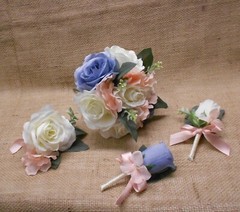 Wedding Silk Flower Bridal Bouquets Ivory Cream Pink Blush Dusty Blue Eucalyptus