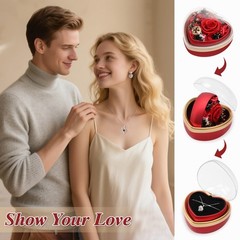 Casaido Preserved Real Rose with I Love You Necklace in Heart Box, Red