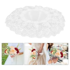 2Pcs Reusable Lace Bridal Bouquet Collars for DIY Wedding Floral Handles White
