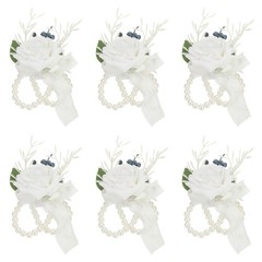 6 Pcs Homecoming Wedding Wrist Corsage Prom Party Artificial Flower White