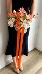Orange Flower Fields faux wedding bouquet w. orchid, ranunculus, rose, daisy