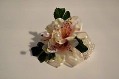 Wrist corsage for wedding prom ball grad. Diamante/pearl/ ribbon bracelet bride