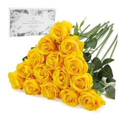 Fake Roses Artificial Flowers – Fake Artificial Roses Silk 16 Pcs Yellow