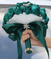 8.3″ Handmade Satin Rose Bridal Bouquet Toss Round Wedding Bouquet Throw Toss…