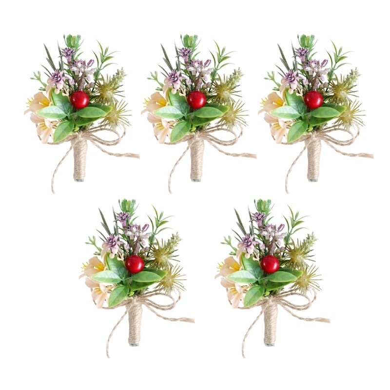 5Pcs Elegant Wedding Corsages for Bride and Grooms Handmade Boutonniere Jewelry