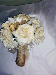 LARGE WEDDING BOUQUET CHAMPAGNE IVORY & BURLAP ANY COLOR​ & RUSH AVAIL
