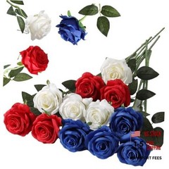 12PCS Artificial Silk Flowers Realistic Roses 12Pcs Flowers Red, White, Blue