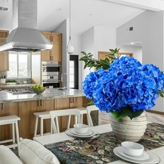 6 Pcs 20″ Silk Hydrangeas Flower, Hydrangea Artificial Flowers, White/Dark Blue